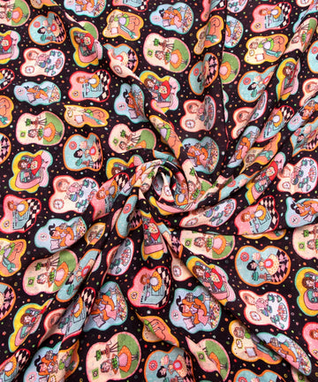 Multi Abstract Printed Chinon Silk Fabric